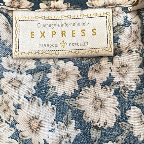 Vintage Express Skirt Blue Floral Button-Front A-Line Mini Size 10 Deadstock - Picture 7 of 9